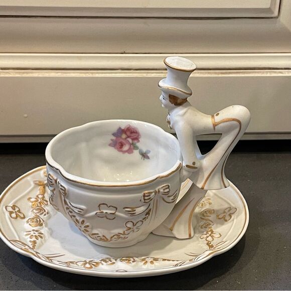 RARE Cup & Saucer Set~ Occupied Japan/ Shofu China Gentleman Handle Figurine - Picture 11 of 13